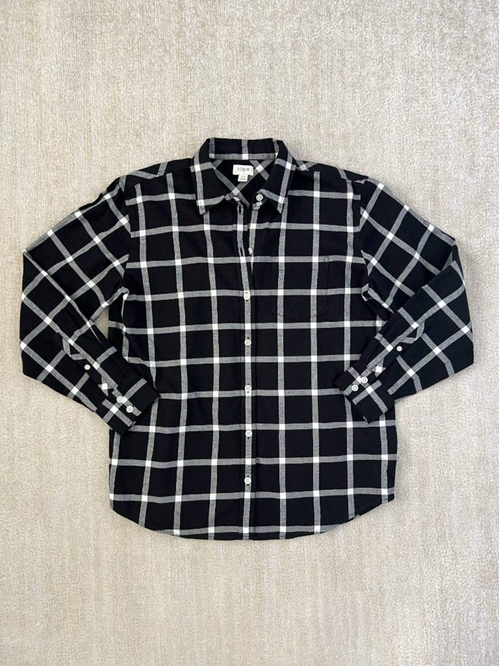 J. Crew Factory Cotton Flannel Plaid Long Sleeve Button Up Shirt Top XS Black